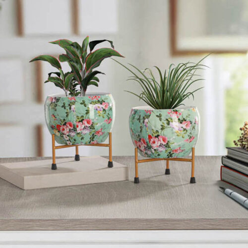 Aglo Bloom Handcrafted Planter With Stand - Four Piece Set