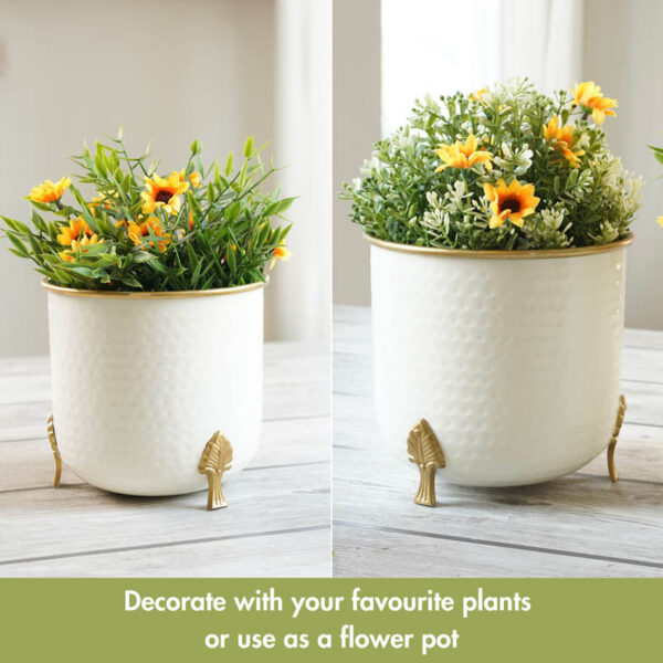 Aurea Metal Hammered Gold Rim Leaf leg Planter - Set of Two