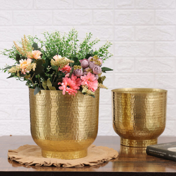 Edo Hammered Golden Planter (Gold) - Set Of Two Edo Hammered Golden Planter (Gold) - Set Of Two