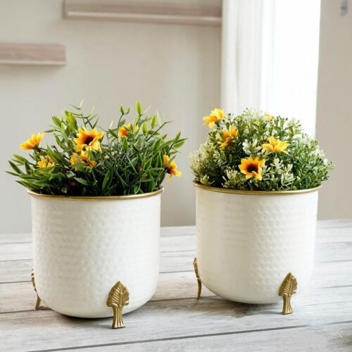 Hallo Metal Hammered Planter - Set Of Two