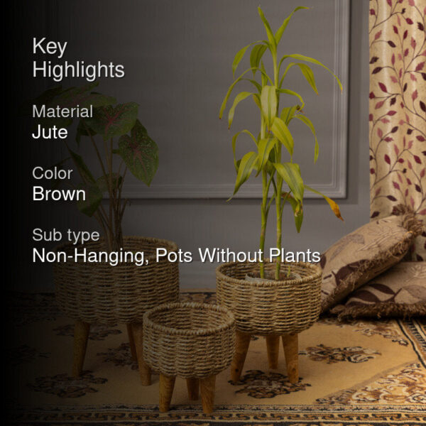 Heartha Jute Planter (Brown) - Set Of Three