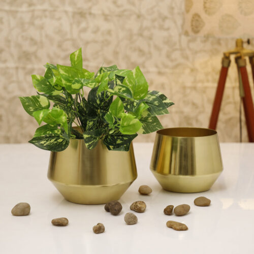 Simone Oak Planter (Gold) - Set Of Two